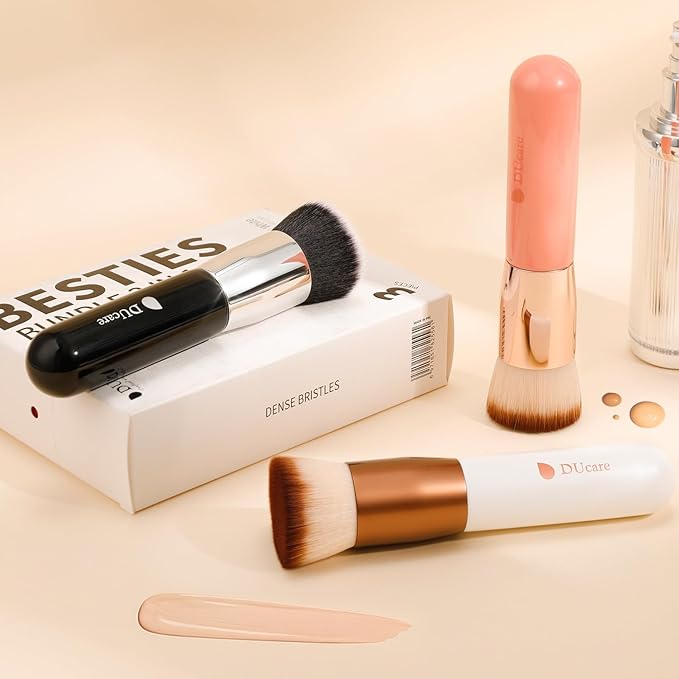 Foundation Brush 3pcs DUcare Flat Top Kabuki Brush Synthetic Professional Makeup Brushes Liquid Blending Mineral Powder Buffing Stippling