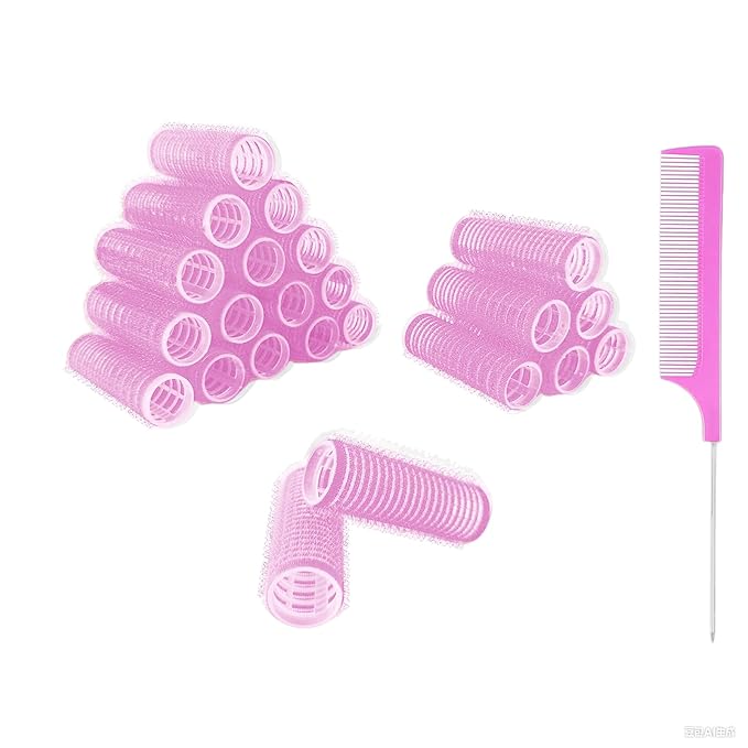 24PCS Self Grip Small Hair Curlers Set Nylon Hair Rollers, Heatless Pro Salon Hairdressing Curler Tools for Women, Medium Short Hair (0.8in, Pink)