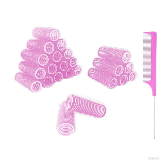 24PCS Self Grip Small Hair Curlers Set Nylon Hair Rollers, Heatless Pro Salon Hairdressing Curler Tools for Women, Medium Short Hair (0.8in, Pink)