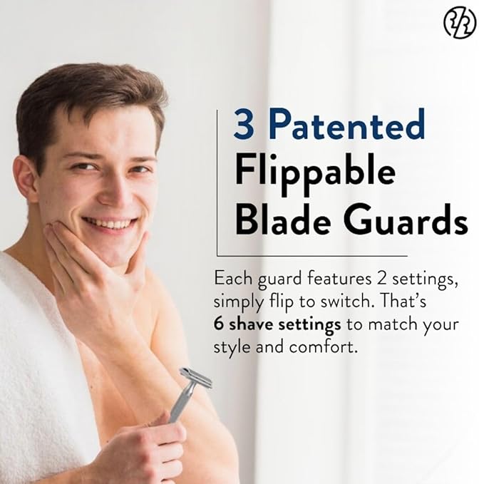 Rockwell Razors 6S Matte Silver Safety Razor for Sensitive Skin. Reduces Razor Burn and Irritation. Comes with 6 Adjustable Shave Settings and 5 Recyclable Blades. Reusable Razor for Men and Women.