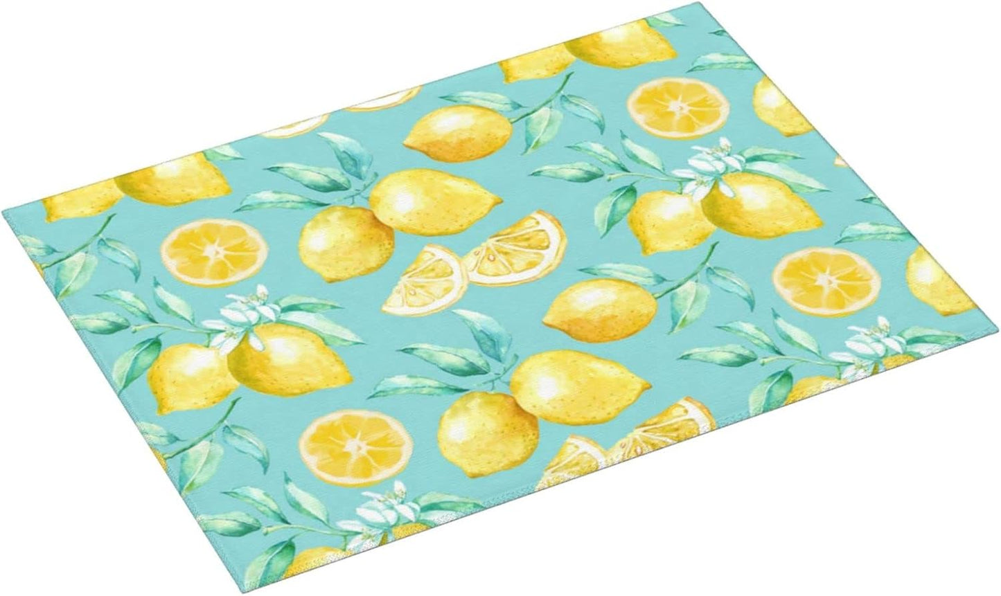 Spring Yellow Lemon Teal Background Microfiber Dish Drying Mat For Kitchen Countertop Xl Absorbent Reversible Drainer Rack Pad Extra Large 18 X 24 Inch