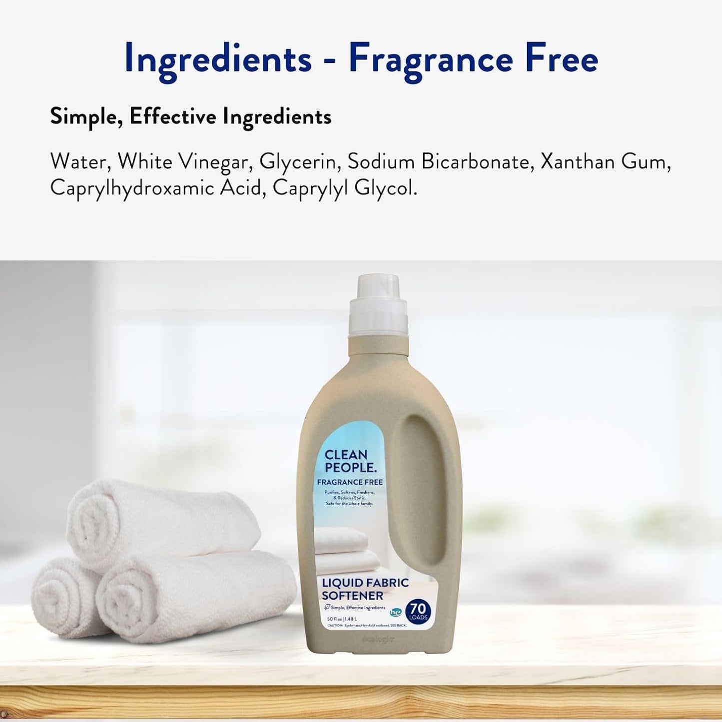 The Clean People Liquid Fabric Softener - Softens & Removes Static Cling - Vegan (50 Fl Oz, Fragrance Free)