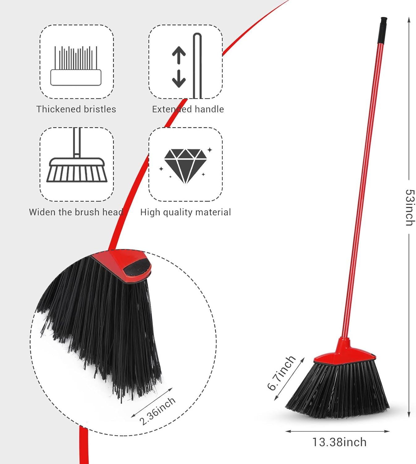 WILLBOND 20 Pcs Heavy Duty Broom Outdoor Indoor Commercial Angle Brooms Bulk for Courtyard Garage Lobby Mall Market Floor Home Kitchen Room Office Pet Hair Rubbish 54 Inch (Red)