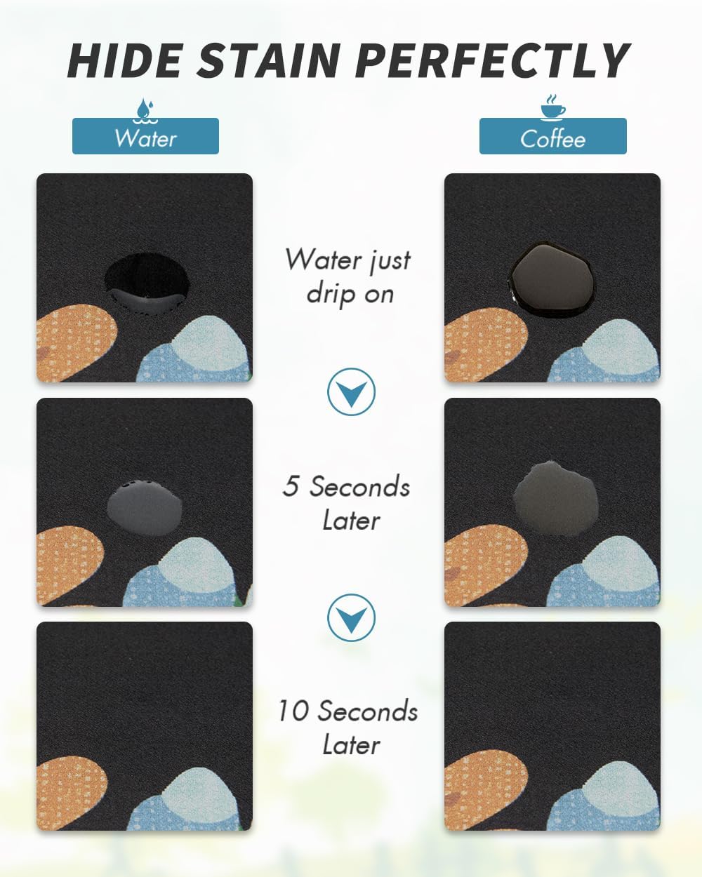 AMOAMI Coffee Mat Hide Stain Rubber Backed Absorbent Dish Drying Mat for Kitchen Counter - Bar Accessories Fit Under Coffee Maker, Espresso Machine, Dish Rack - Floral Black 16x24