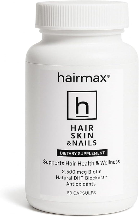 Hairmax Hair, Skin and Nails Dietary Supplement – Hair Loss & Hair Regrowth Treatment. 2500mcg Biotin, DHT Blocker, MSM & Antioxidants, 60 Capsules