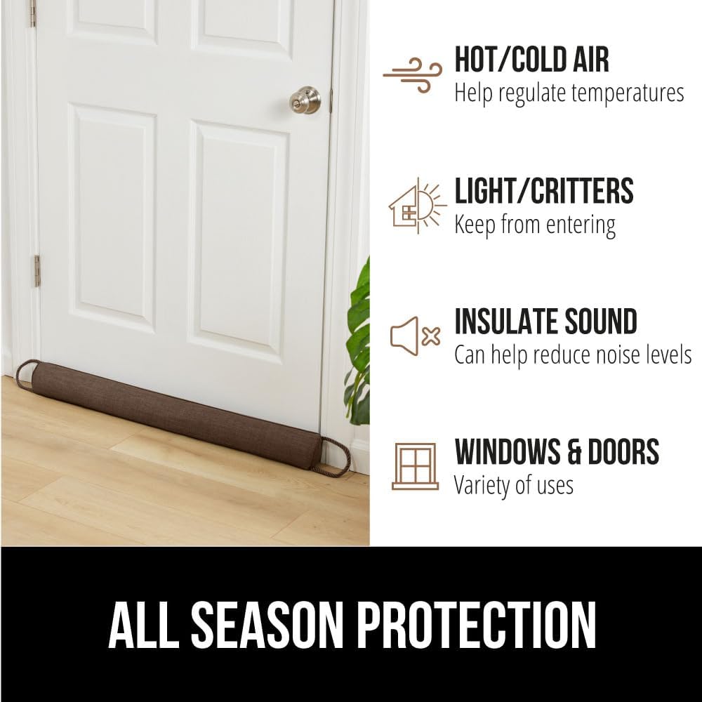 GORILLA GRIP Door Draft Stopper for Bottom of Doors, Weather Stripping Seal Blocks Hot Air, Noise, Bugs, Keeps Cold AC in, Sound Proofing Easy Install Gap Filler, Home Essentials, 38 Inch, Brown
