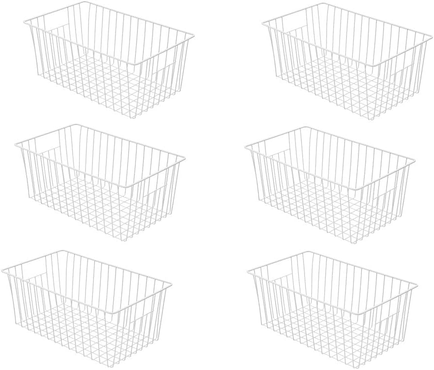 16inch Freezer Wire Storage Organizer Baskets, Household Refrigerator Bins with Built-in Handles for Cabinet, Pantry, Closet