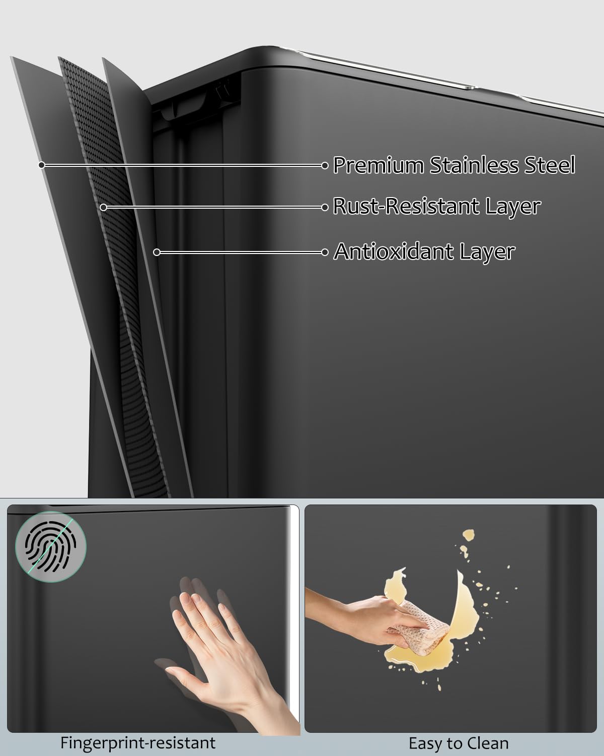 16 Gal (2 x 30 L) Dual Trash Can, Stainless Steel Kitchen Garbage Bin, Recycle Dustbin with Odor Control Box, Soft-Close Lid, Inner Buckets, Side Handle, Step Pedal, for Home Office