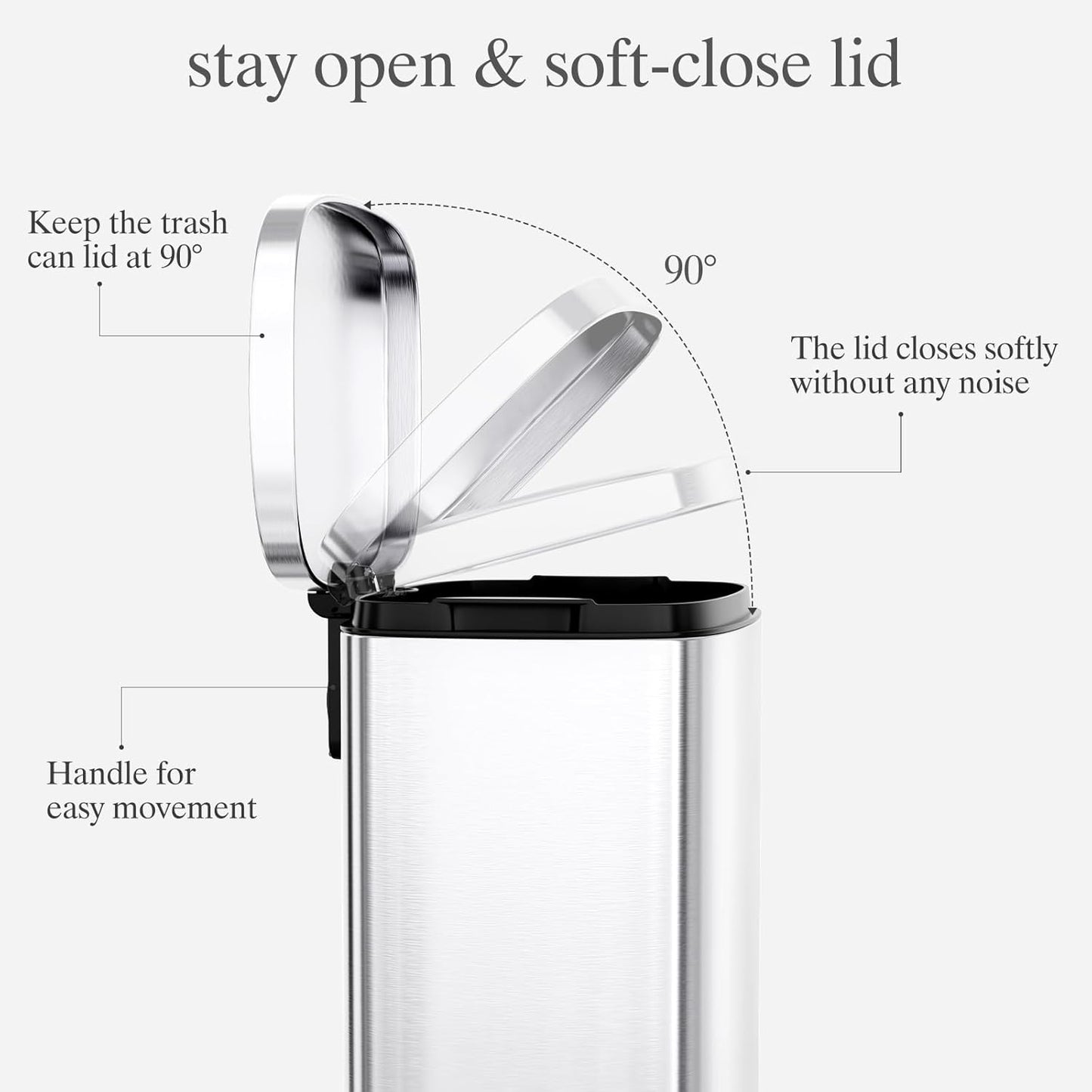 AthLike Trash Can, Stainless Steel Kitchen Garbage Can, Step Waste Bin with Hinged Lid and Removable Inner Bucket, Soft-Close, Dustbin for Bathroom Bedroom Living Room Home (Silver, 8 Gal)