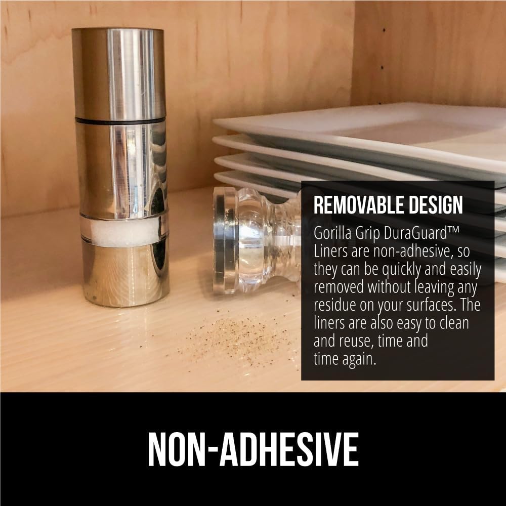 GORILLA GRIP DuraGuard Shelf Liner, Non-Adhesive Cabinet Liners for Kitchen Drawers, Shelves, Refrigerator, Pantry Storage, Bathroom Closet, Durable Waterproof BPA Free Ribbed Plastic, 12x20 Clear