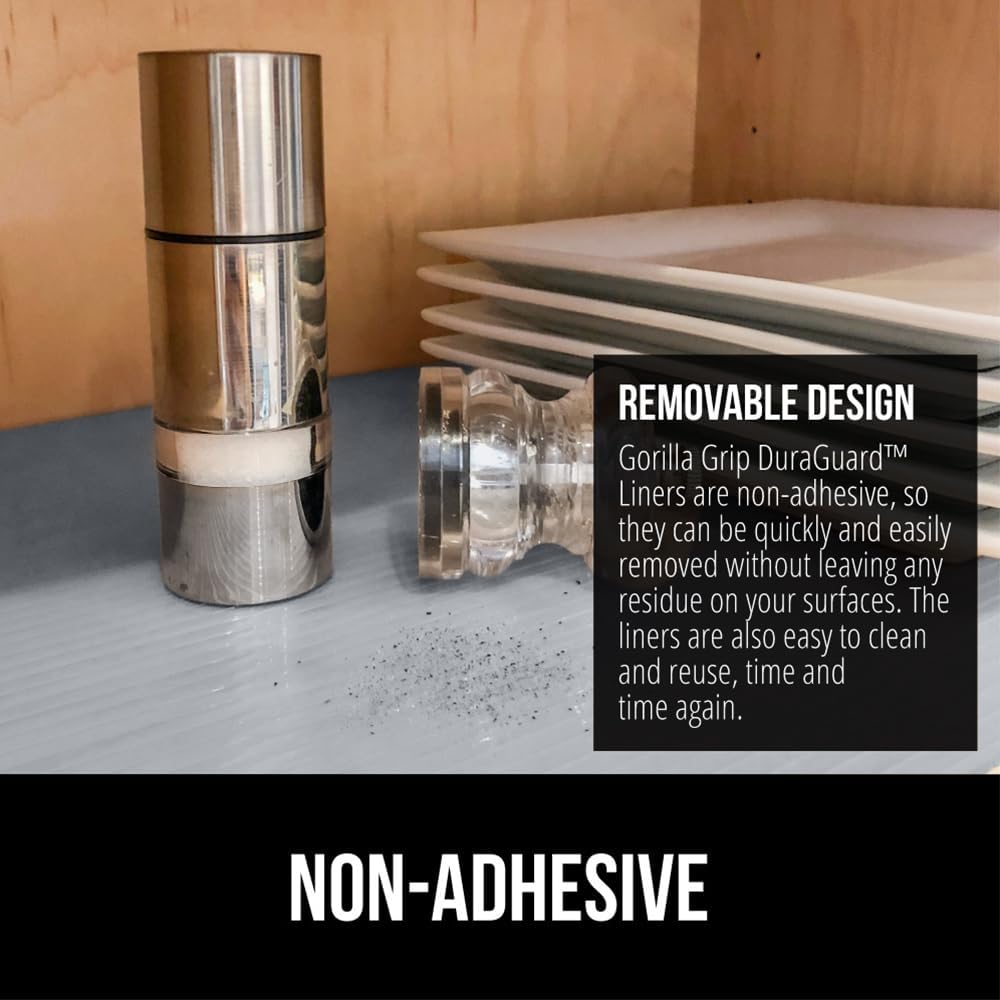 GORILLA GRIP DuraGuard Shelf Liner, 20x30 Non-Adhesive Cabinet Liners for Kitchen Drawers, Shelves, Refrigerator, Pantry Storage, Bathroom Closet, Durable Waterproof BPA Free Ribbed Plastic, Gray