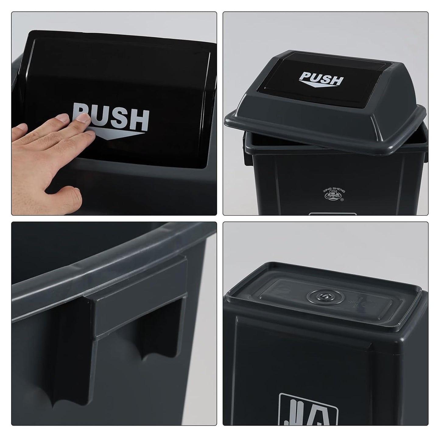 8 Gallon Plastic Kitchen Trash Can with Swing Lid, Rectangular Office Garbage Can, Gray(Pack of 4)