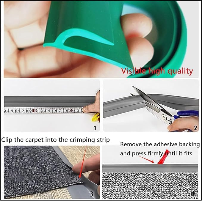 Self Adhesive Carpet Transition Strip with Edge Trim, Designed for Seamless Transitions from Carpet to Tile or Vinyl Floors, Perfect for Doorways.(Gray,15ft)
