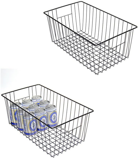 16inch Upright Freezer Organizer Baskets for 13-14,16-21 cu.ft Standup Freezer, Settle freezer chaos and reduce food waste effectively, Durable, Fully Use Space, Improve Air Circulate, Black, Pack 2