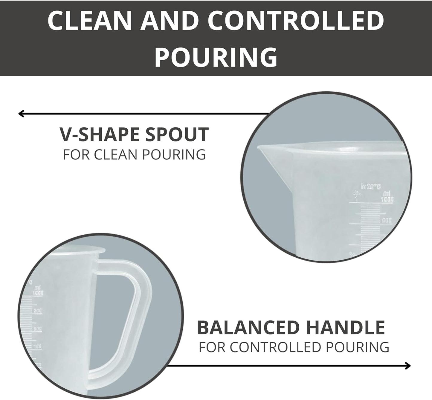 Plastic Graduated Measuring and Mixing Pitcher - 1000ml Plastic Graduated Measuring Pitcher - Large Cylinder Graduated Measuring Container with Handle and Pour Spout - 1 Liter