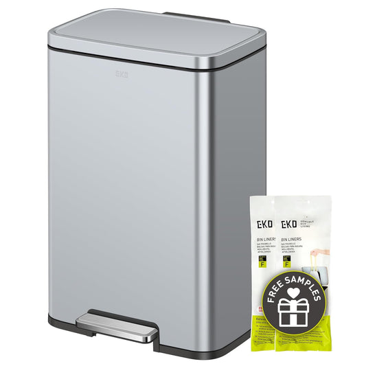 EKO Madison Matte Grey Stainless Steel 50 Liter/13.2 Gallon Step Trash Can with Inner Liner - Fingerprint Resistant Finish