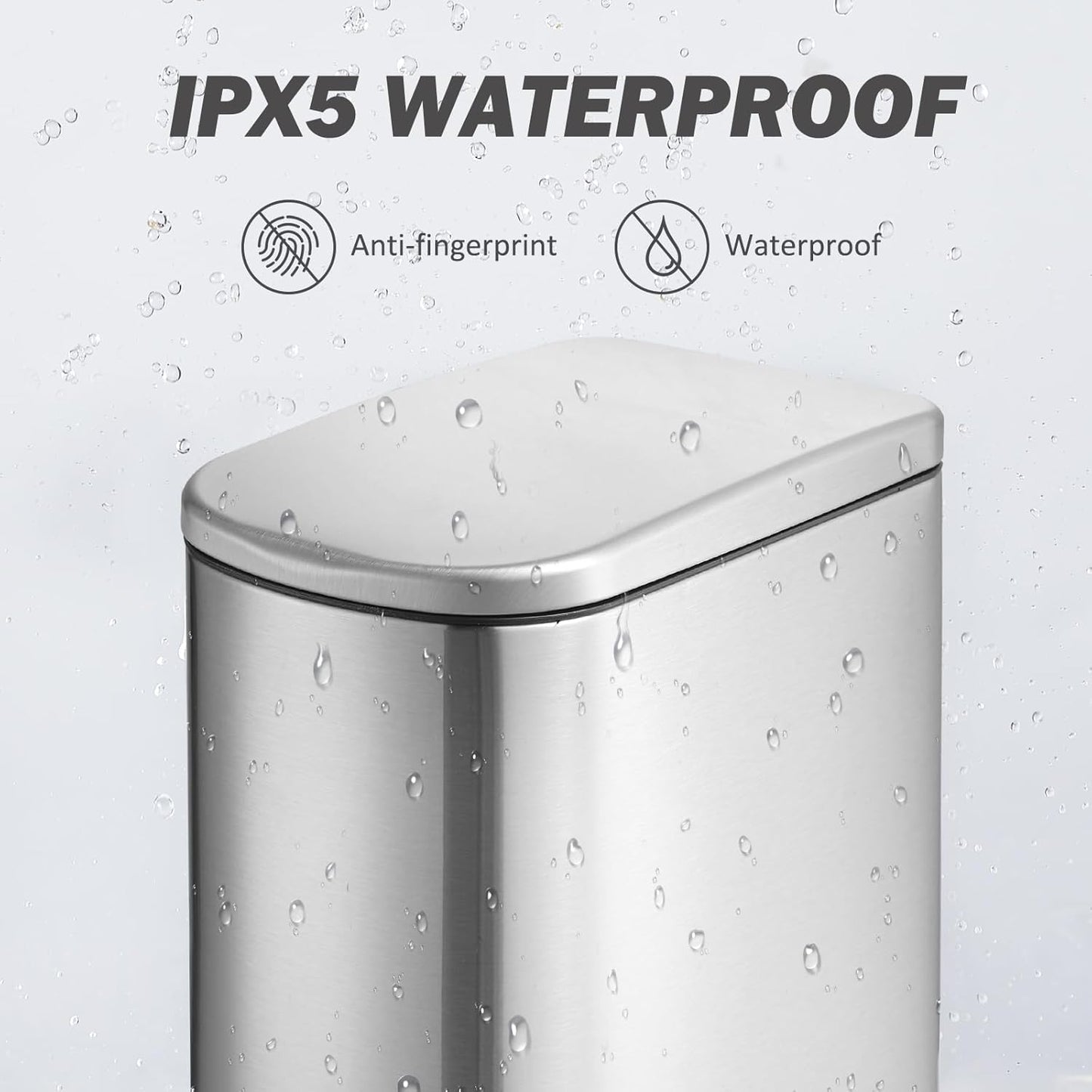 Bathroom Trash Can with Soft-Close Lid 3.5 Gallon Stainless Steel Garbage Can with Removable Inner Bucket Slim Trash Bins for Bedroom, Office (Silver)