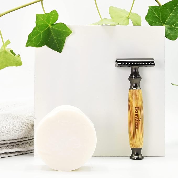 Bambaw Safety Razors for Men & Women, Reusable Razor with 5 Blades, Double Edge Safety Razor, Eco-Friendly & Plastic Free – Thick Bamboo Black