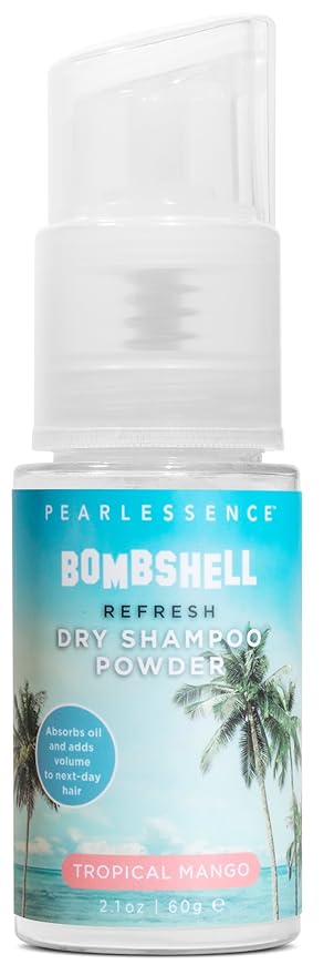 Pearlessence Bombshell Refresh Dry Shampoo Powder | Tropical Mango | Lightweight Formula, Absorbs Oil, Adds Volume & Freshness Between Washes (2.1 Oz)