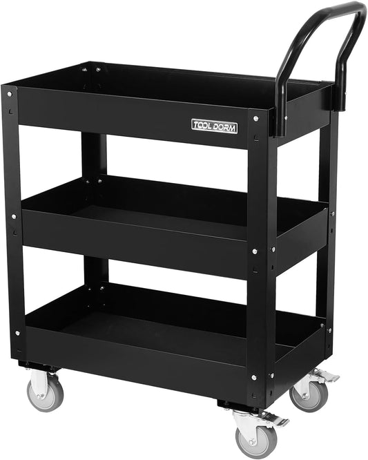 3 Tray 29.3 inch Tool Cart, self Assembly, 300 LBS Capacity Rolling Tool Carts on Wheels, Heavy Duty Utility Cart, Mechanic Tool Storage Cart for Garage, Warehouse and Repair Shop, Black