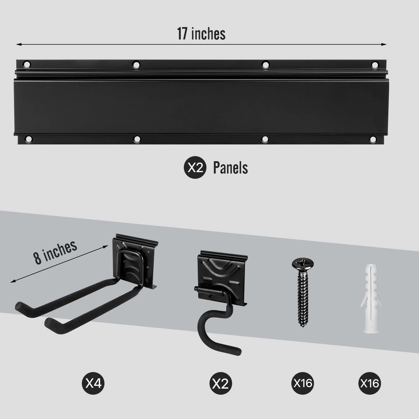 Garden Tool Storage Rack, Outdoor Power Tools Hangers for Garage Wall Organization with 6 assorted Multi-Purpose Hooks, Organizer Holders for Landscaping Equipment, Folding Chairs, Ladders etc.