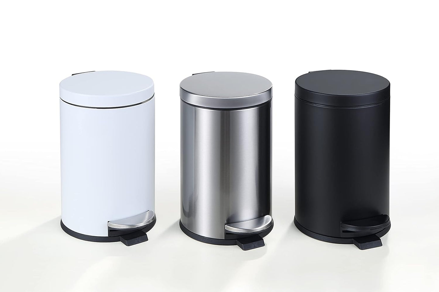 SunnyPoint 4.5 Liter(1.2 Gallon) Small Round Trash Can with Plastic Inner Bucket; Bathroom, Office, Kitchen and Bedroom Step On and Slow Close (BLK)