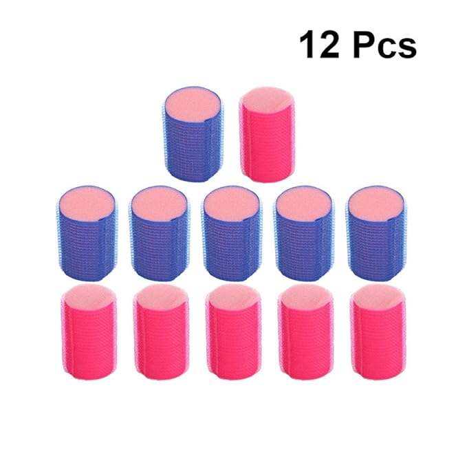 12pcs Self-adhesive Hair Curlers Soft Sponge Hair Rollers for Women Rosy and Blue Easy to Use Lightweight and Portable