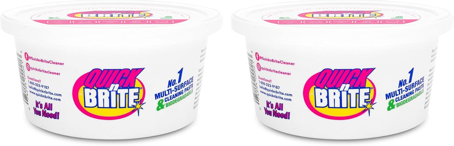 Quick 'n Brite All Purpose Cleaning Paste – Miracle Cleaner for Tough Stains | Eco-Friendly, Non-Toxic, Pet-Safe | Multi-Surface Stain Remover | Made in USA, 12oz (Pack of 2)