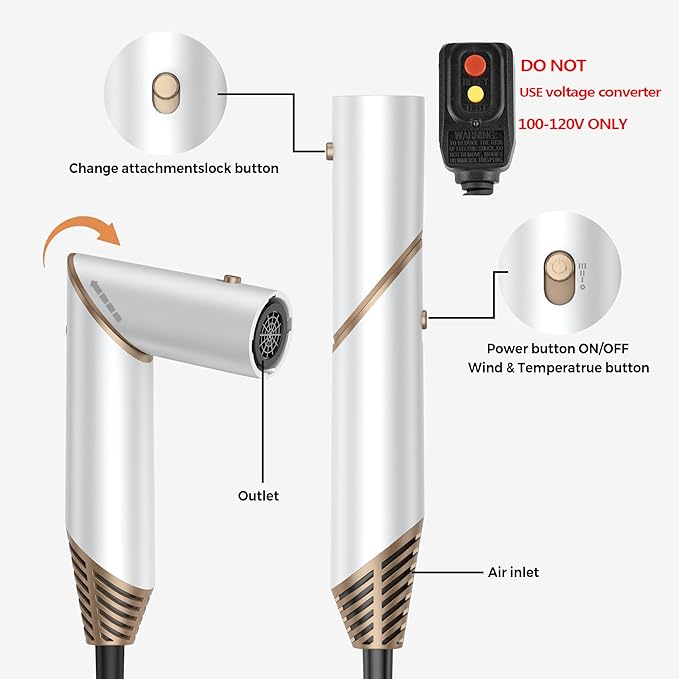 6 in 1 Hair Dryer Brush, Foldable Blow Dryer Brush with Wrap Curler, Detachable Air Hair Styler Curling, Drying,Volumizing, Straightening, Negative Ionic Hair Dryer with Diffuser, Hair Styling Tools