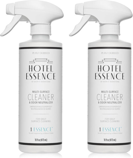 Hotel Essence Cleaner: Plant-Based Multi-Surface Cleaner & Odor Neutralizer, 16 oz, Leather, Cardamom, Lemon, Sandalwood, Cedarwood, Cinnamon, Vetiver, Amber, Musk, Iris, 16 Fl Oz (2)