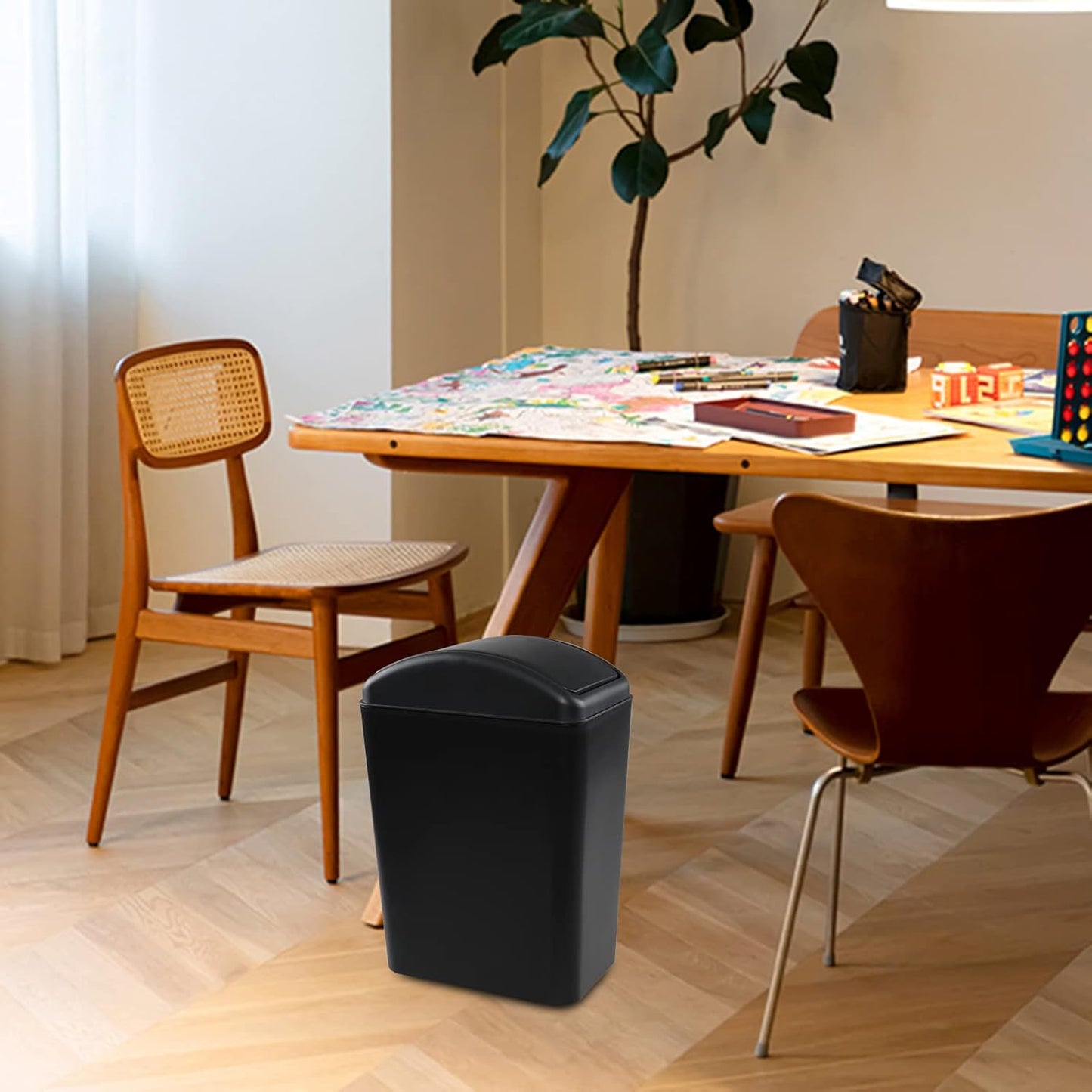 4.5 Gallon Trash Can with Swing Top Lid, Plastic Garbage Bin with Lid, Black, 3-Pack