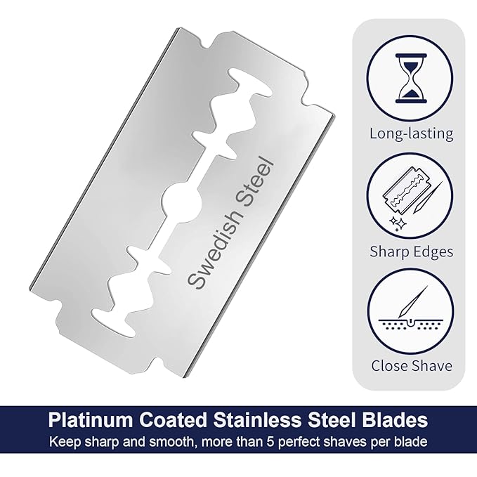 Safety Razor - Single Blade Razors for Men - Reusable Metal Razor, with 10 Double Edge Blades, Smooth Close Gentle Shave, Plastic Free, Matte Black
