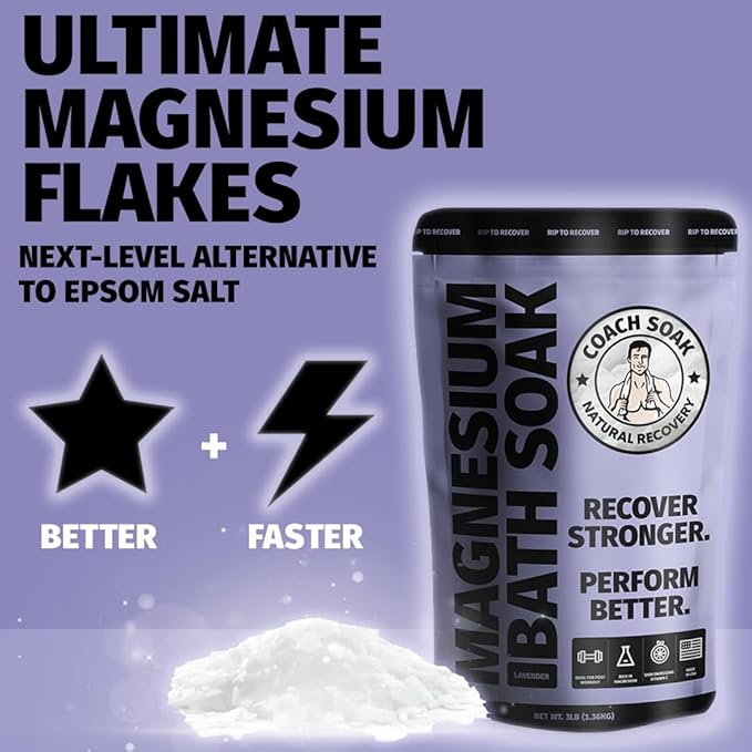 Coach Soak Recovery Bath Soak - Alternative to Epsom Salt Bath Soak - Fast-Absorbing Pure Magnesium Flakes with 21 Minerals, Bath Salts & Essential Oils - 15 lb (5 Pack) - Lavender