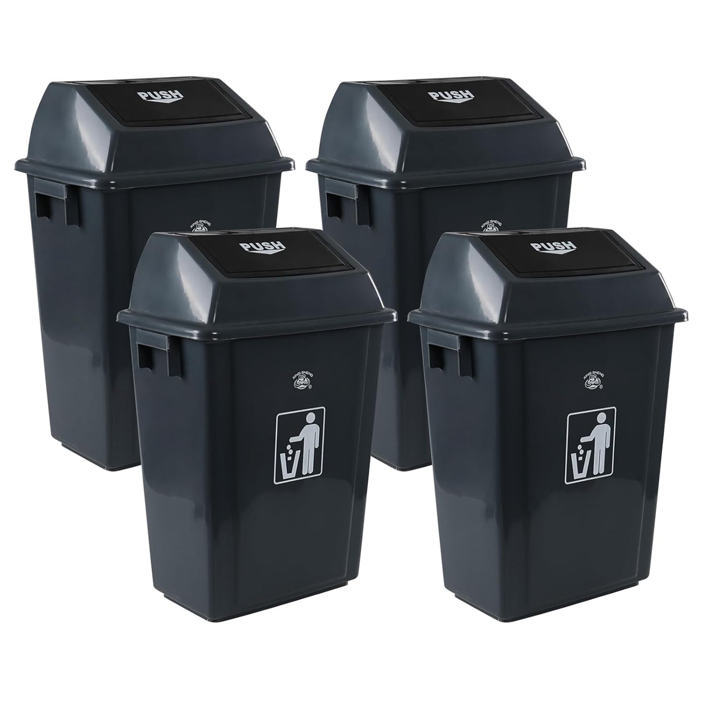 13 Gallon Plastic Swing Lid Trash Can, Outdoor Garbage Can, Grey, 4 Pack