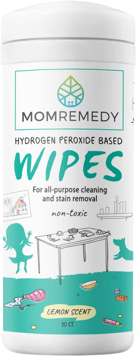MOMREMEDY Hydrogen Peroxide Cleaning Wipes | All Purpose Cleaner and Stain Remover | Multipurpose for Kitchen, Bathroom, All Surfaces