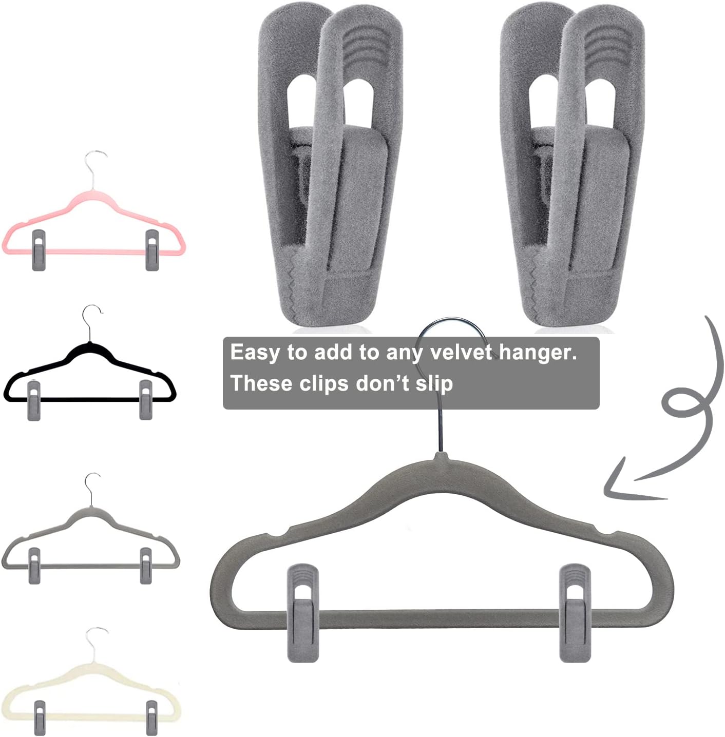 Grey Velvet Hanger Clips - 60 PCS Velvet Hanger Clip, Strong Velvet Clips Fit for Velvet Hangers