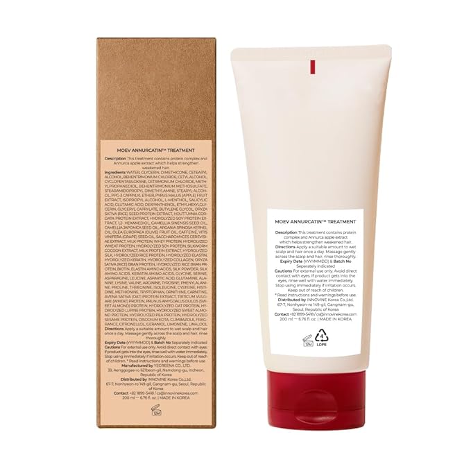 MOEV ANNURCATIN Hair Treatment Mask | Korean Apple Hair Care for deep damage repair | Sulfate-Free | Thickening & Moisturizing conditioner for damaged, thin, dry hair 6.76 fl.oz. (Apple & Freesia)