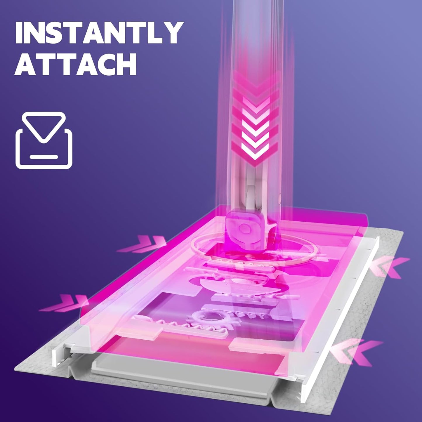 Sweeper Mop, Touch-Free Attach & Remove Cloth Instantly, Compatible with Swiffer Pads, Clamp Clip Dust Mop for Kitchen House | Dorm | Classroom Wood Hardwood Floor Wall Cleaning, Rugular Size 50 inch