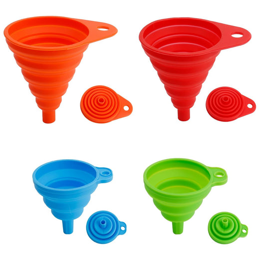 Kitchen Funnel Set of 4, Food Grade Foldable Small and Large Funnel Colorful Silicone Collapsible Funnels Flexible Funnels for Kitchen Use Filling Bottles Liquid Transfer Kitchen Gadgets Accessories