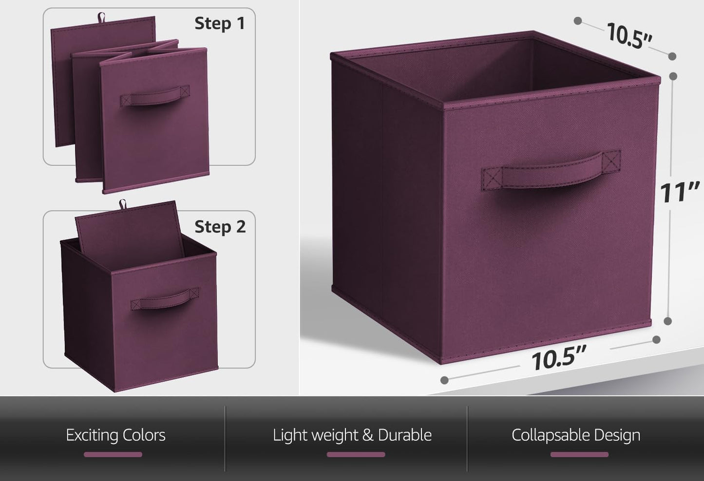 Sorbus Fabric Storage Cubes - 8 Foldable Storage Bins for Organizing Pantry, Cubbies, Toy Box - Clothes Storage & Closet Organizer - 11 Inch Collapsible Cube Baskets for Shelves with Handle