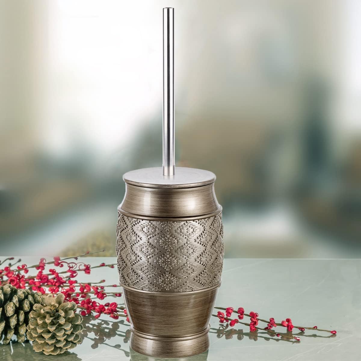 Creative Scents Dublin Silver Toilet Brush Set - Toilet Bowl Cleaner Brush and Holder - Decorative Bathroom Cleaner Brush - Space Saving Design Toilet Bowl Scrubber