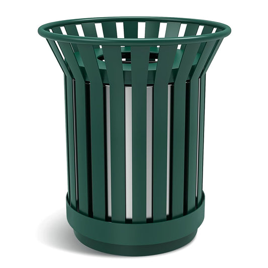 16Gallon/62L Commercial Outdoor & Indoor Metal Trash Can, Outdoor Slatted Trash Receptacle with Metal Linner, All Weather Resistant Large Outside Zone Round Garbage Bin for Street, Park, School-Green