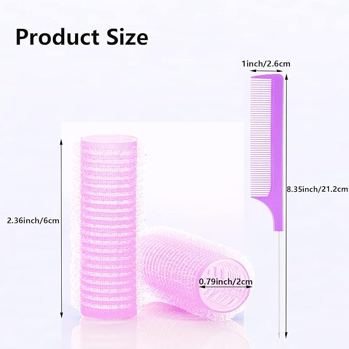 18PCS Self Grip Small Hair Curlers Heatless Roller Hair Curlers Pro Salon Hairdressing Curler DIY Curly Hairstyle Hair Rollers Tools Rat Tail Comb for Women Medium Short Hair(Pink)