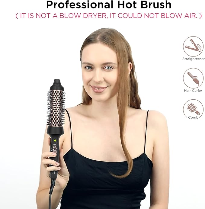Aima Beauty Thermal Brush, 1.3"/35mm Volumizing Brush Makes Hair Silky Smooth, Ionic Hot Brush Create Smooth & Shiny Loose Curls, Fast Heating, Dual Voltage, 60Mins Auto Shut Down, Black