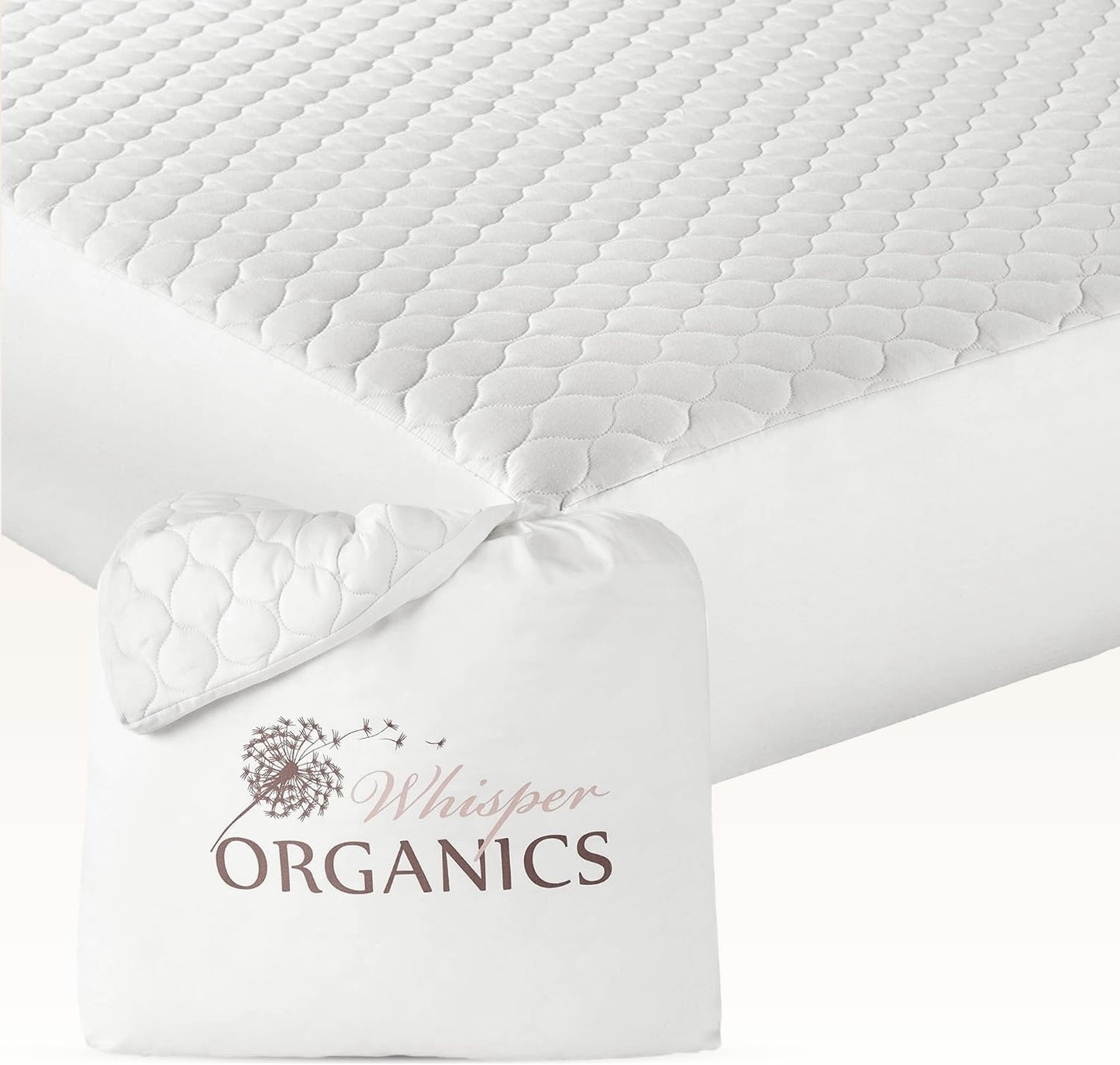 100% Cotton Organic Mattress Pad - Breathable, Cooling, Not Waterproof Mattress Protector Twin Size - Premium 300GSM Quilted and Noiseless Machine Washable Organic Mattress Protector (White, Twin)