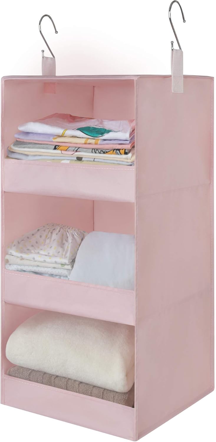 GRANNY SAYS 3-Shelf Hanging Closet Organizer, Collapsible Closet Hanging Shelves, Nursery Hanging Organizer, Pink, 29 ½" H X 12" W X 12" D, 1-Pack