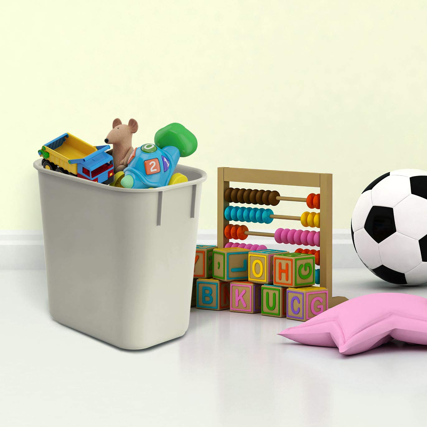 Acrimet Wastebasket, Deskside Bin, 3.25 Gallon/13 Quart/ 12 Liter (Plastic) (Light Gray Color) (Set of 4)