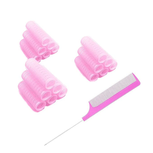 18PCS Self Grip Small Hair Curlers Heatless Roller Hair Curlers Pro Salon Hairdressing Curler DIY Curly Hairstyle Hair Rollers Tools Rat Tail Comb for Women Medium Short Hair(Pink)