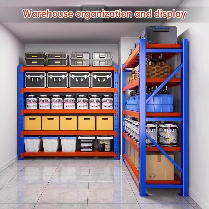Industrial Metal Storage Shelves - Large, Heavy Duty, 4 Levels, Blue & Orange, Warehouse Racking - 23.62D x 78.74W x 78.74H