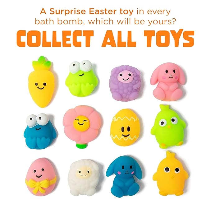 Easter Bath Bombs for Kids with Surprise Squishy Toys Inside (1 Pack) - Easter Basket Essentials and Stuffers - Releases Bubbles & Colors, Moisturizing, Large Bath Bomb for Girls & Boys by Two Sisters